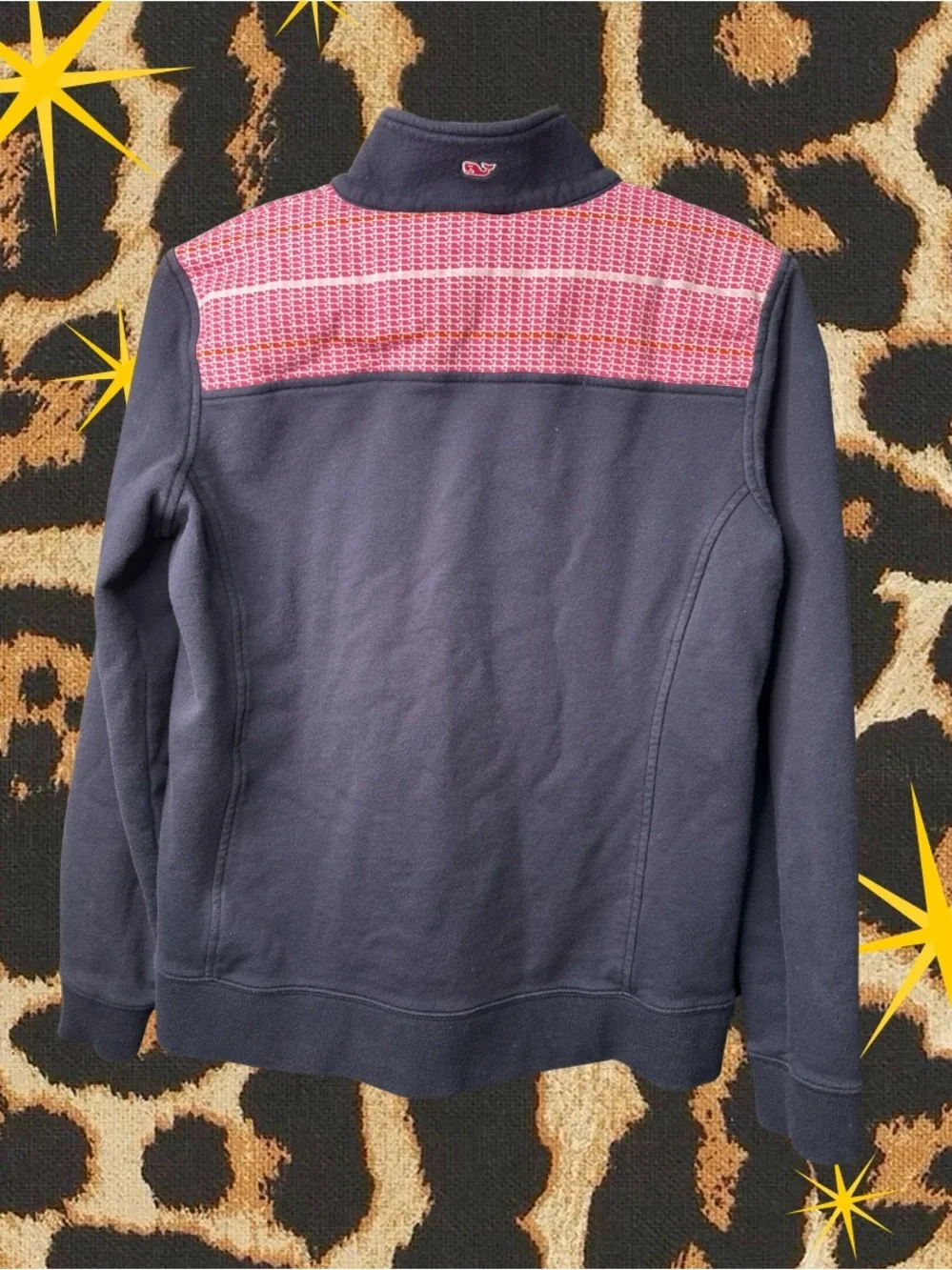 VINEYARD VINES | Quarter-Zip Pullover in Navy with Pink Accents | Women’s Size M
